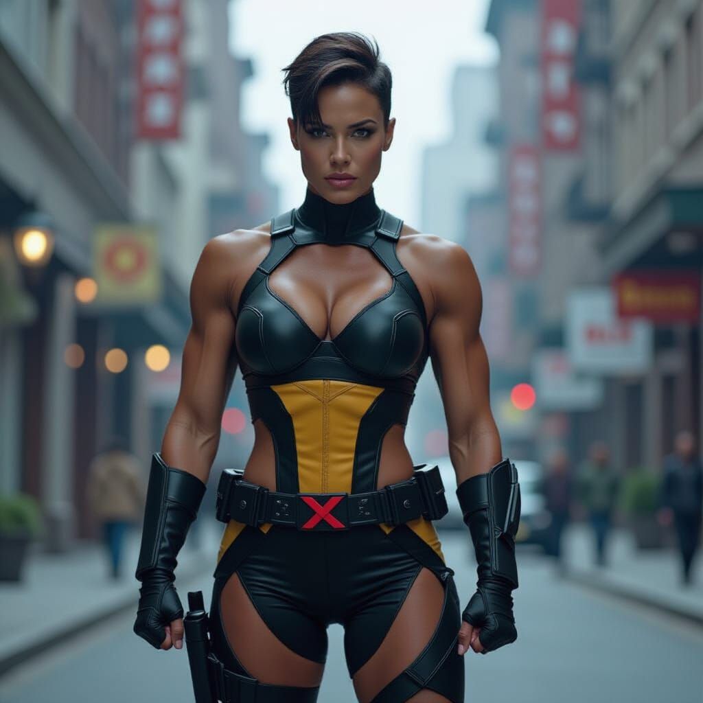 Heroic Female Colossus in X-Men Outfit, Cinematic Style