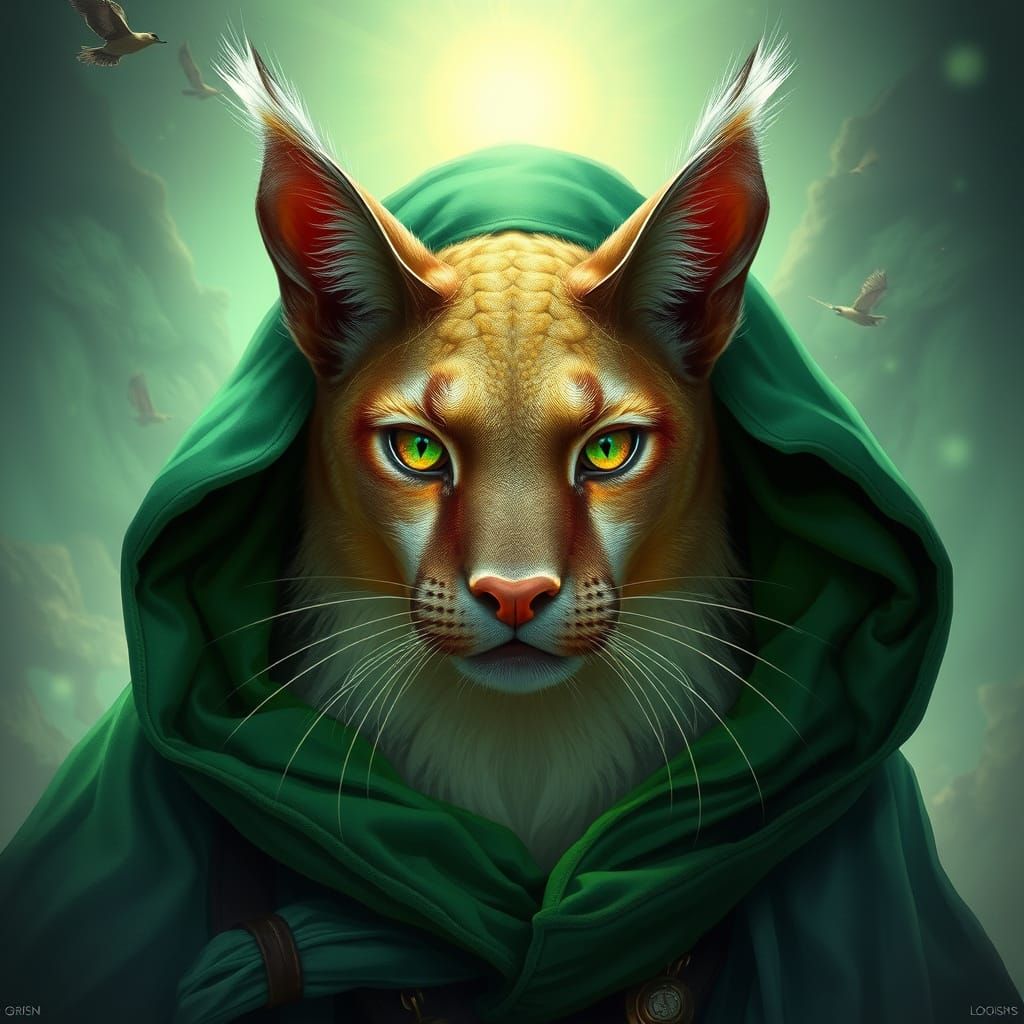 Emerald Cloaked Puma in Dreamy Mystical Landscape
