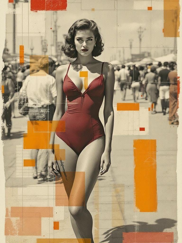 Pin-Up Girl on Boardwalk in Bauhaus Modernism Style