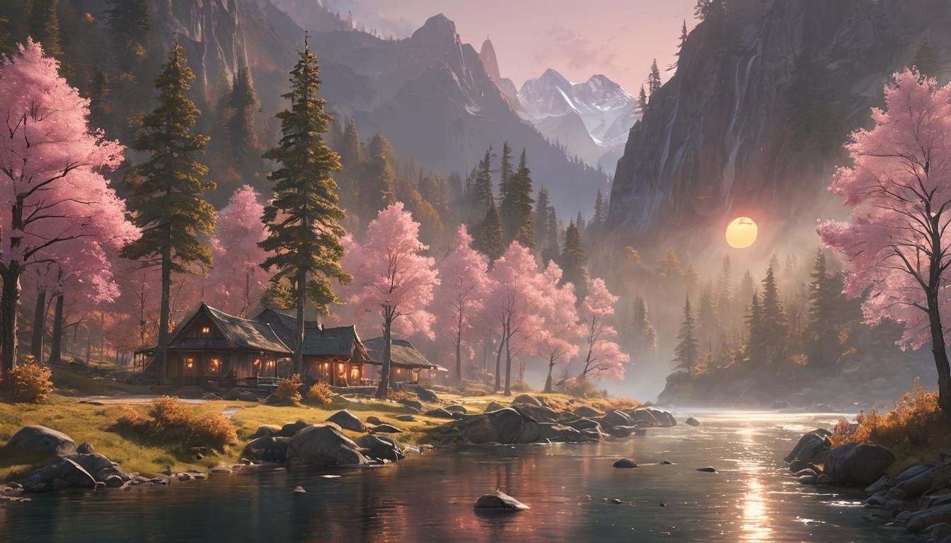 Ethereal Fantasy Landscape with Floating Mountains