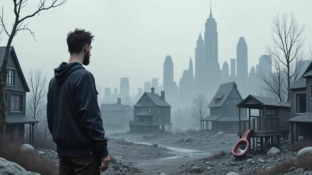 Abandoned Cityscape in Monochromatic Despair