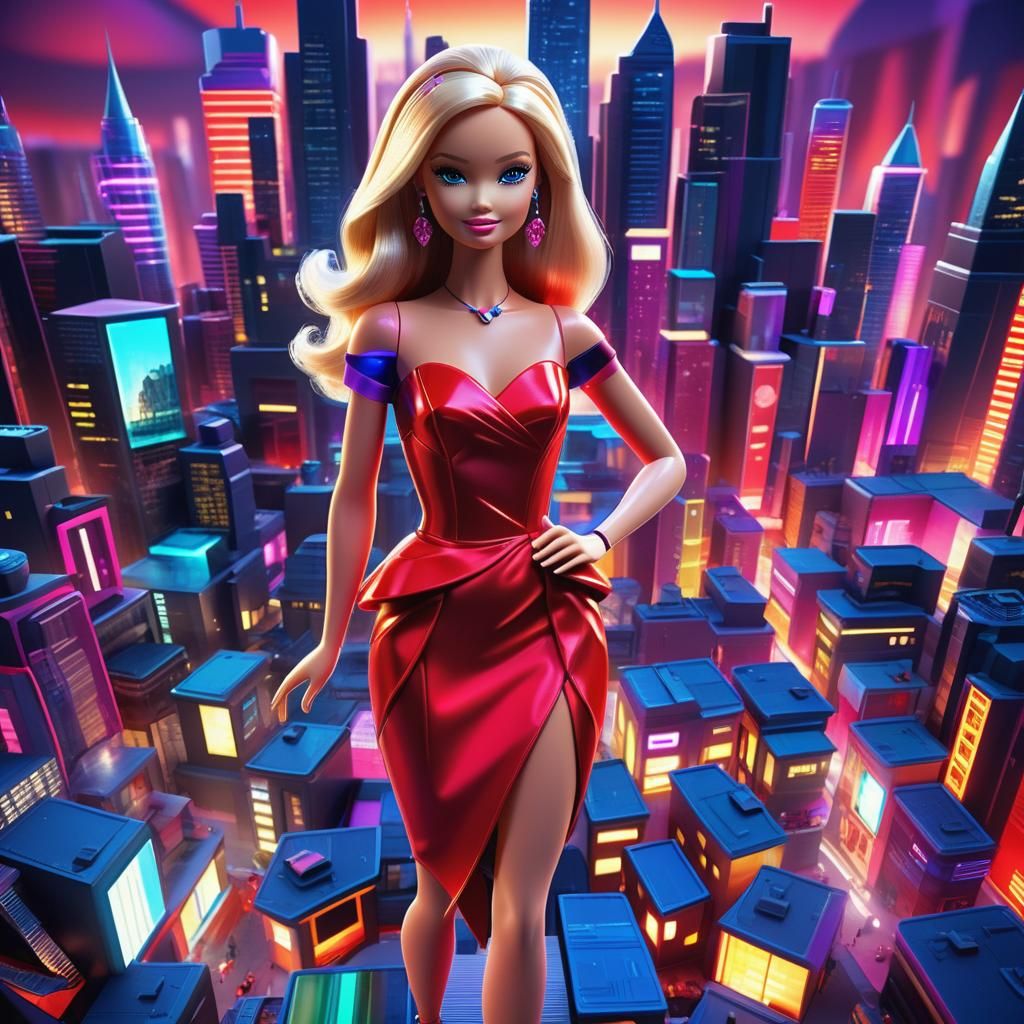 Barbie in Red Dress, Pixar-Inspired 3D Digital Art