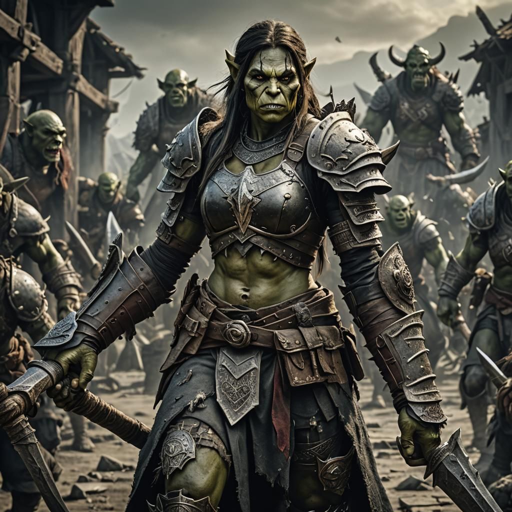 Beautiful Orc Warrior in a War Scene