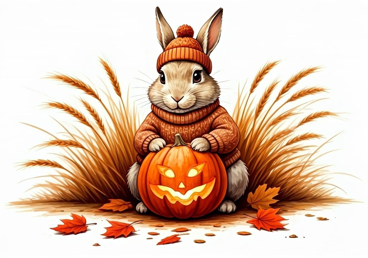 Whimsical Rabbit's Autumn Feast: A Watercolor Dream