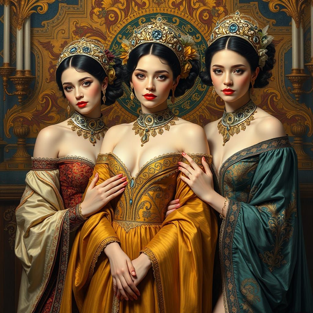 Golden Goddess in Lavish Attire, in the Style of Klimt's Sym...