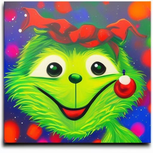 Grinch Smile Balloon Cat in Expressionist Style