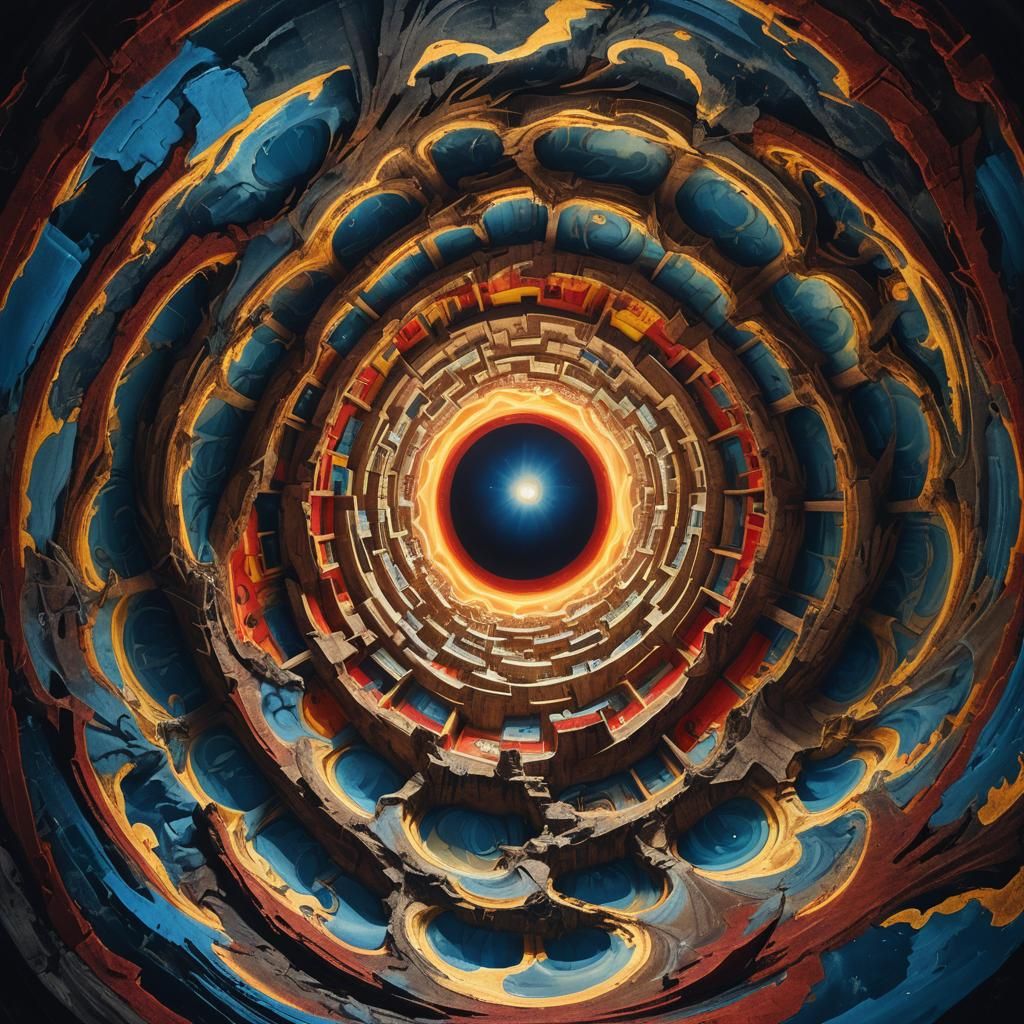 Surreal Hollow Earth Circle in M.C. Escher Style