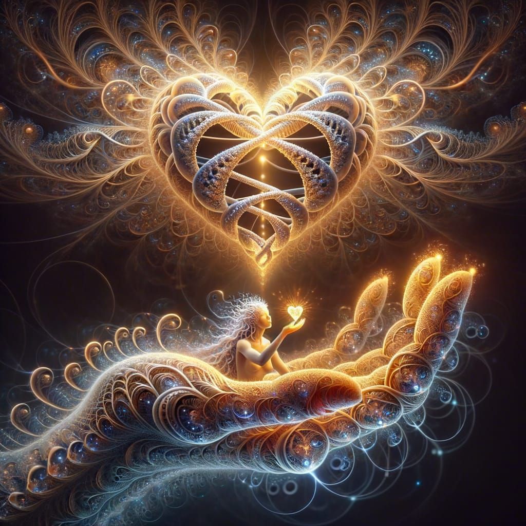 Fractal Hand Offers DNA Heart to Divine Being