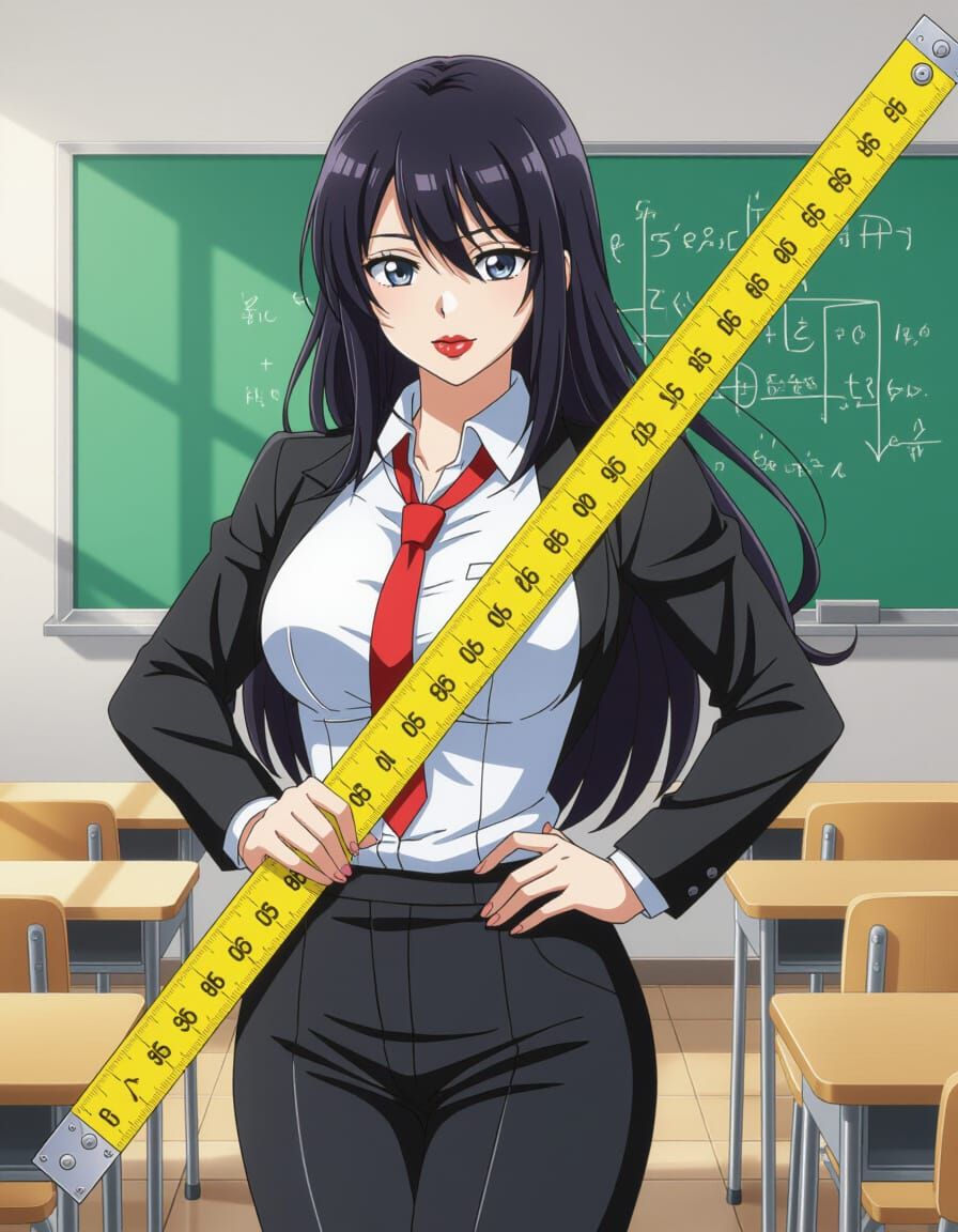 Anime Portrait of a Curvy Teacher with a Ruler