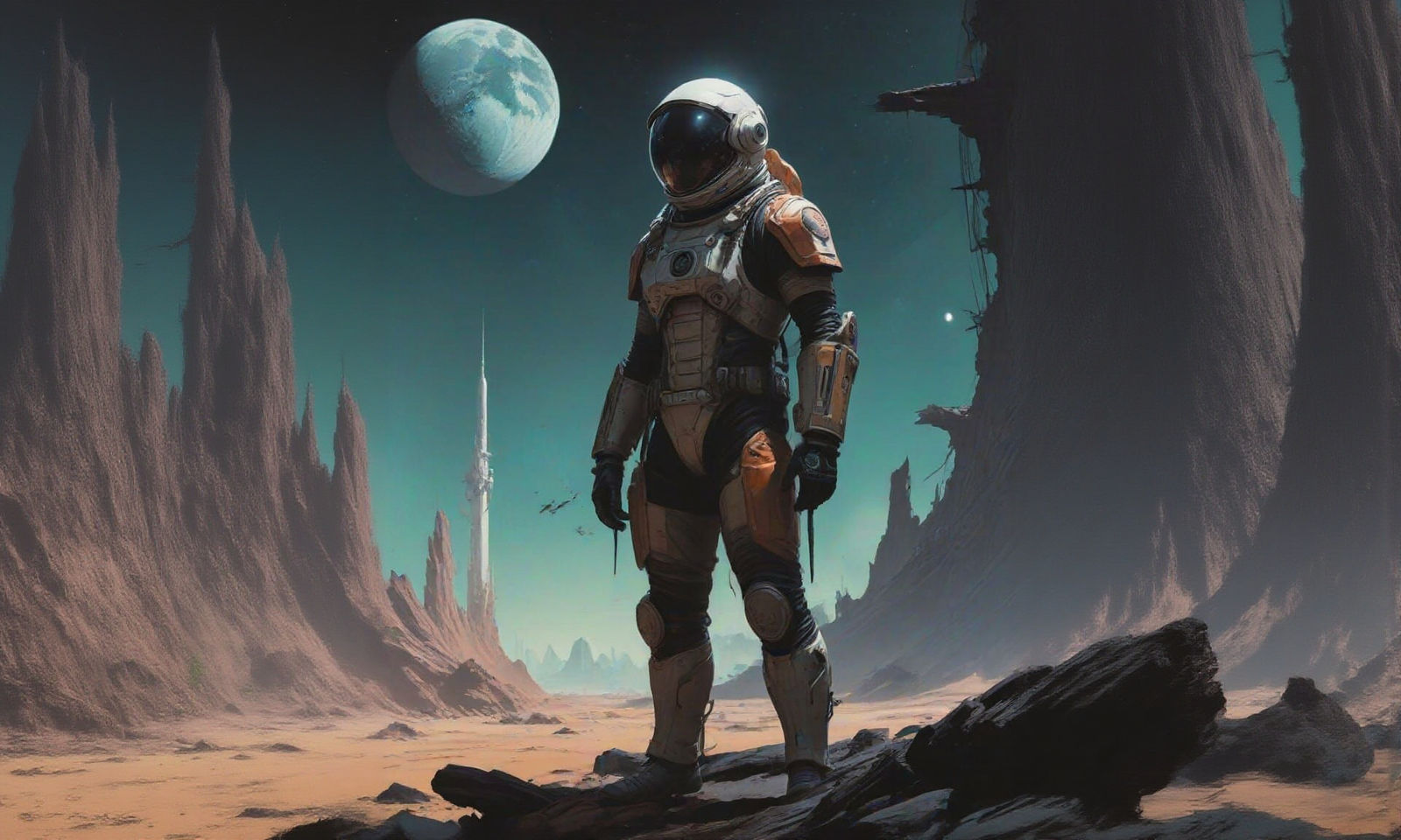 Surreal Neo-Noir Astronaut Battles Alien Landscape
