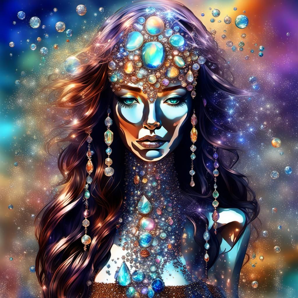 Beautiful Copper Woman with Diamonds in Surreal Style