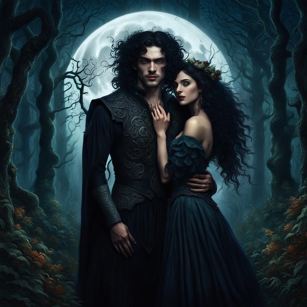 Beltane Celebration: Young Couple in Forest, Fantasy Art