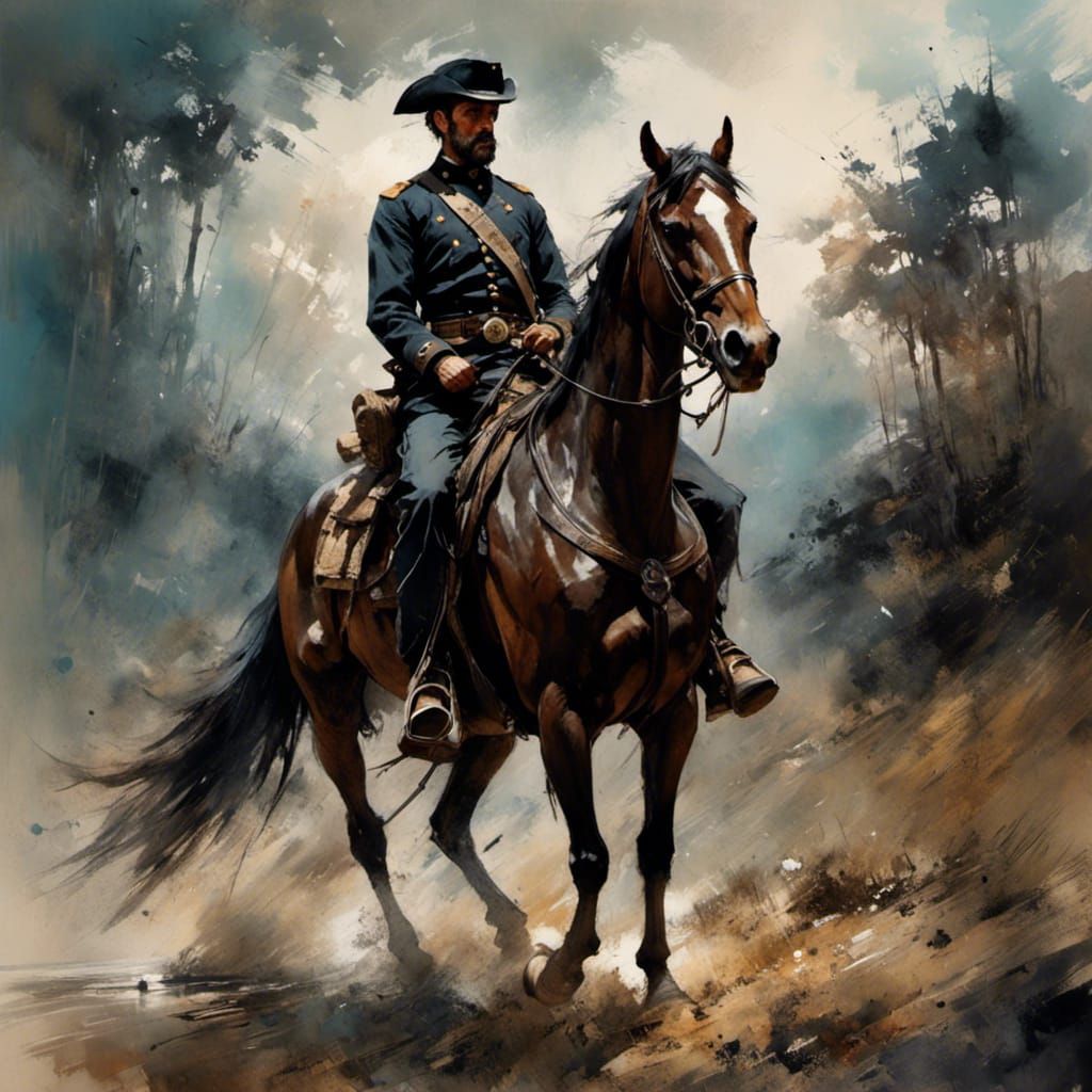 Civil War Union General: Oil and Ink Sketch