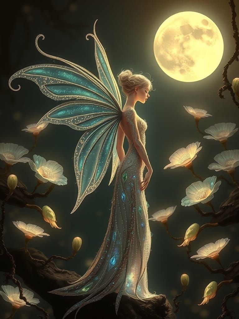 Ethereal Fairy in Moonlight, Digital Art