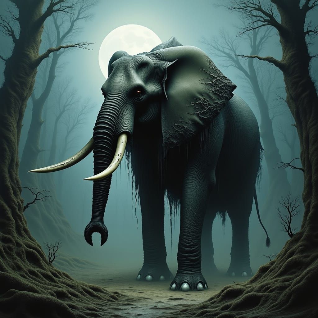 Armored Elephant Warrior in Mystical Surrealism Style