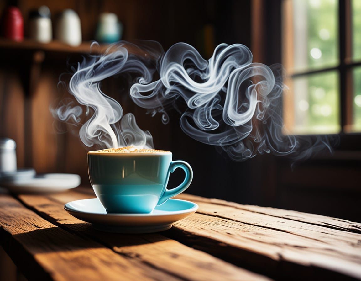 Steaming Coffee Cup with Cream Swirls