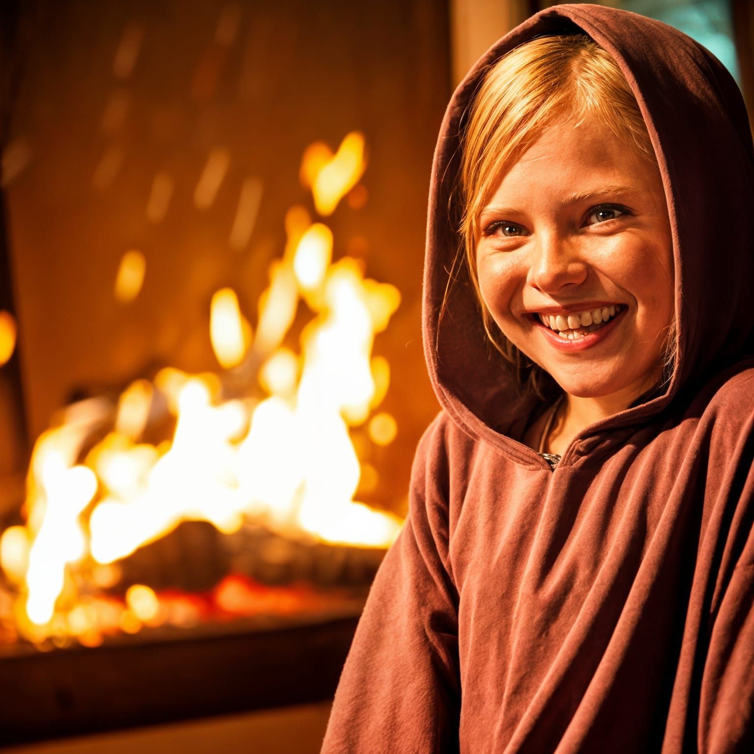 Girl in Hoodie Before Raging Fire, Illustration