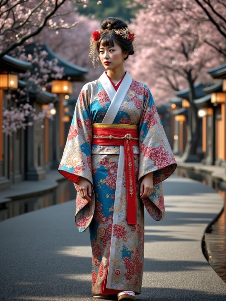 Vibrant Japanese Kimono in Photorealistic Style