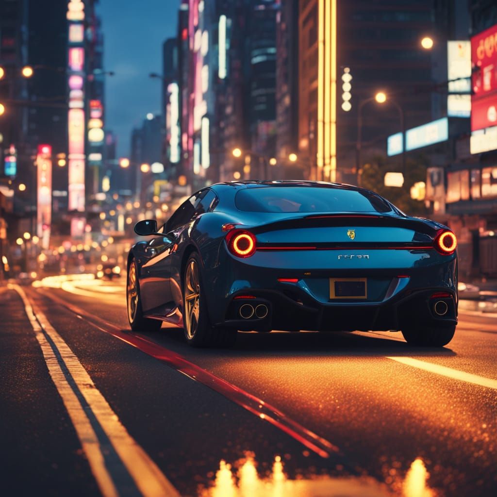 Ferrari in Seoul: Neon-lit Cinematic Digital Art