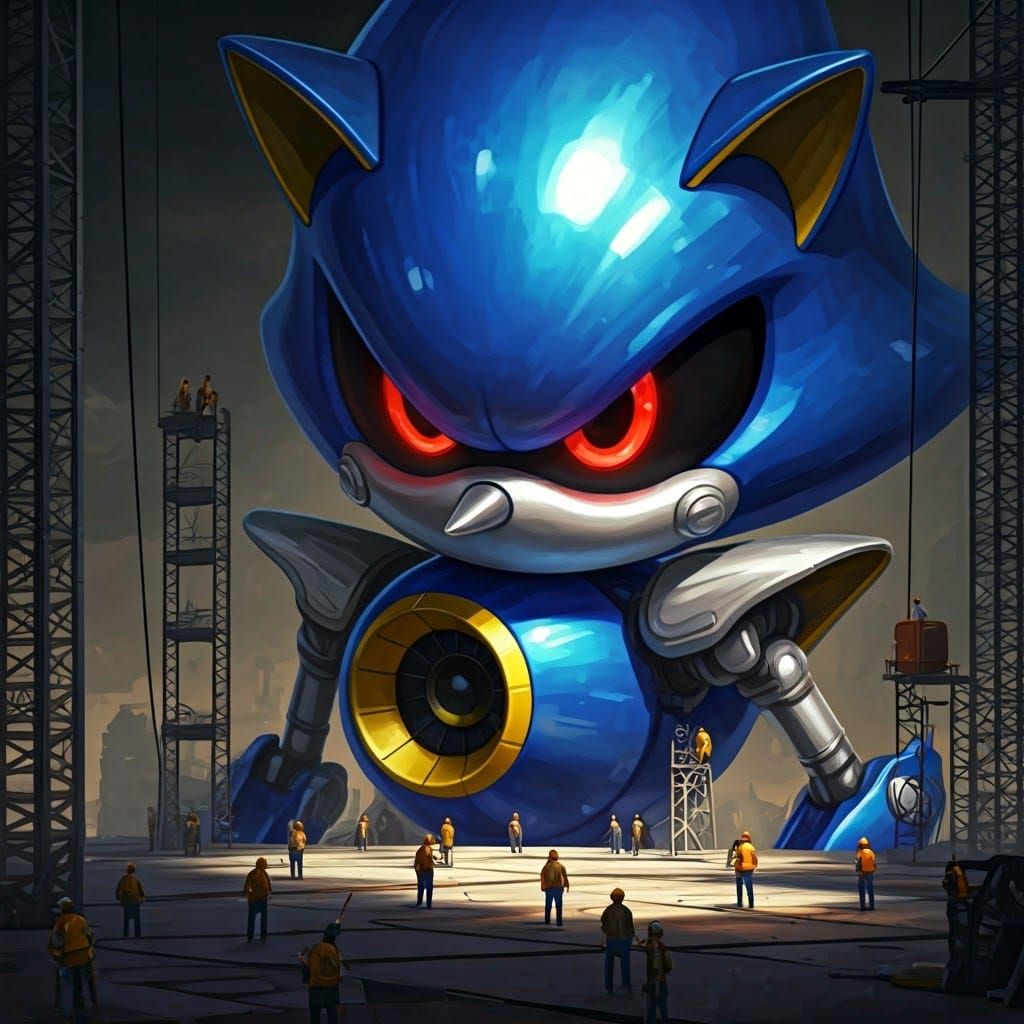 Giant Metal Sonic in Detailed Matte Painting Style