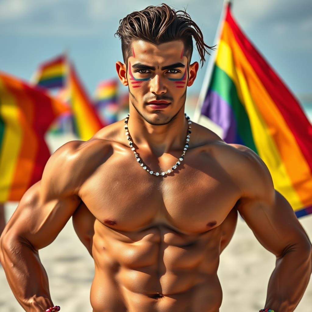 Confident Muscular Man with Pride Colors