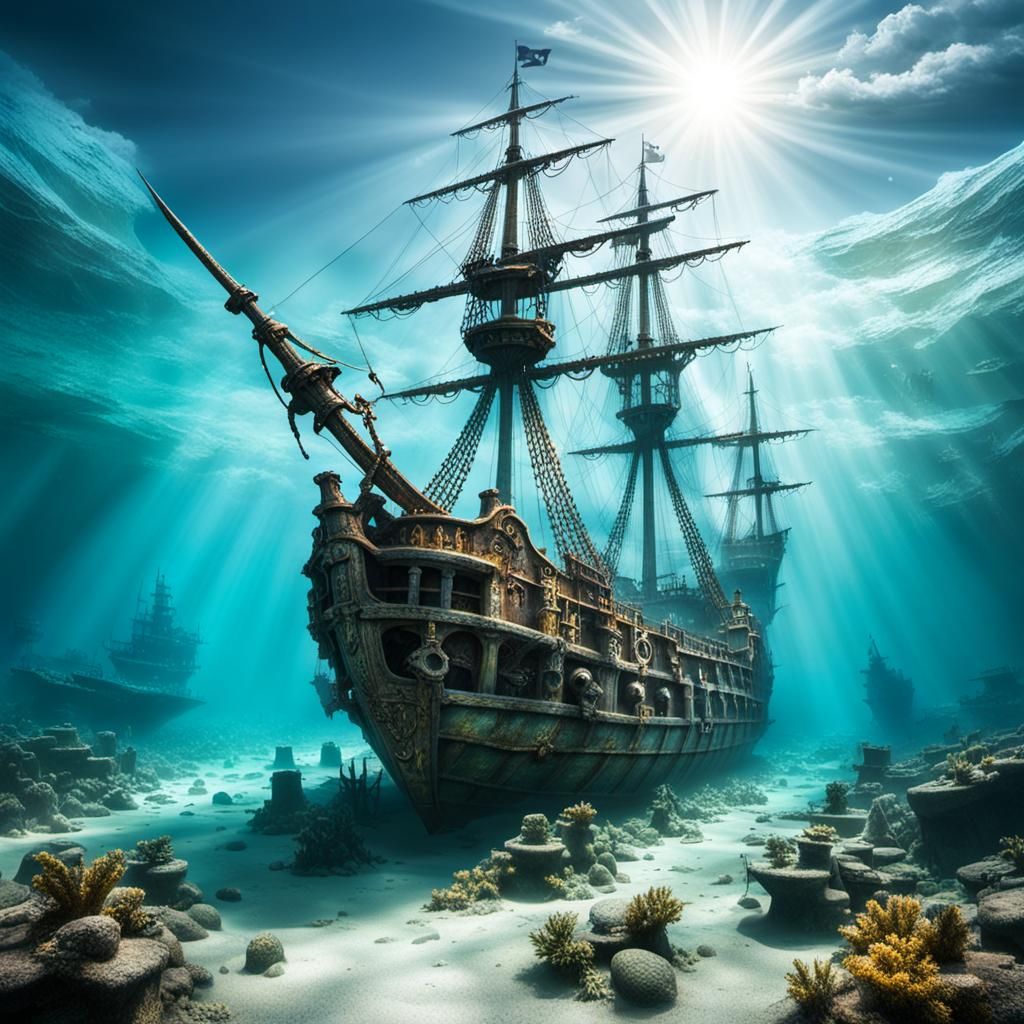 Underwater Pirate Ship Wrecks with Skeletons