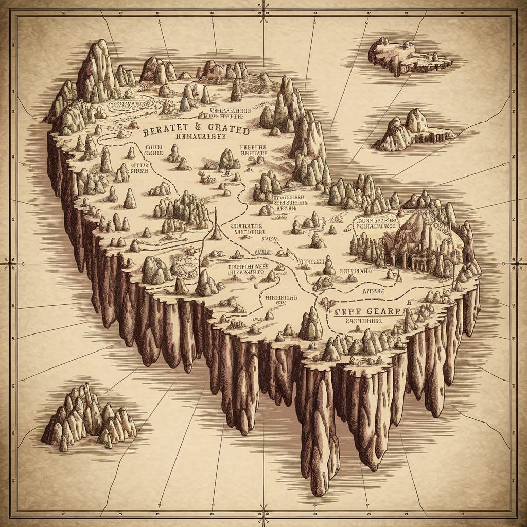 Floating Island Map in 14th Century Style