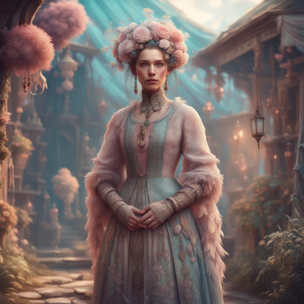Fantasy Villager in Pastel Colors: Digital Matte Painting