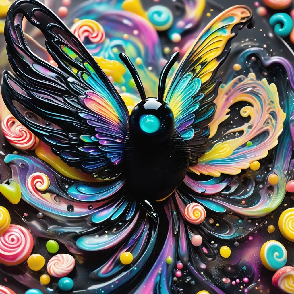 Fantastical Black Creature in Candy Art Style