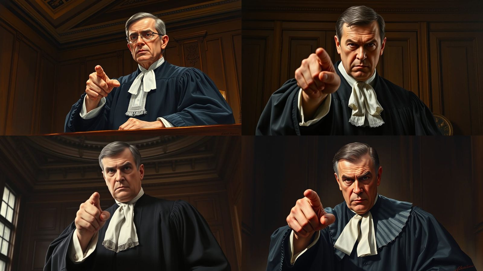 Angry Judge Points Accusatorially in Courtroom