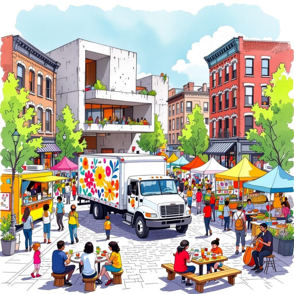 Urban Street Festival Watercolor Sketch