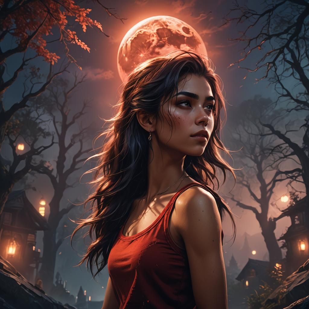 Teenage Werewolf Girl in Vibrant Fantasy Art Style