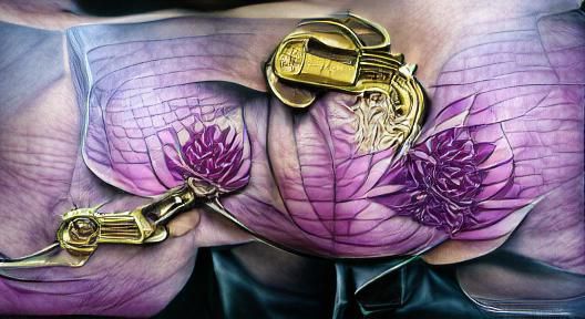 Hyperrealistic Purple Lotus with Golden Lock and Key