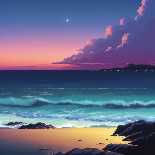 Dusk Seascape Anime Illustration in Studio Trigger Style