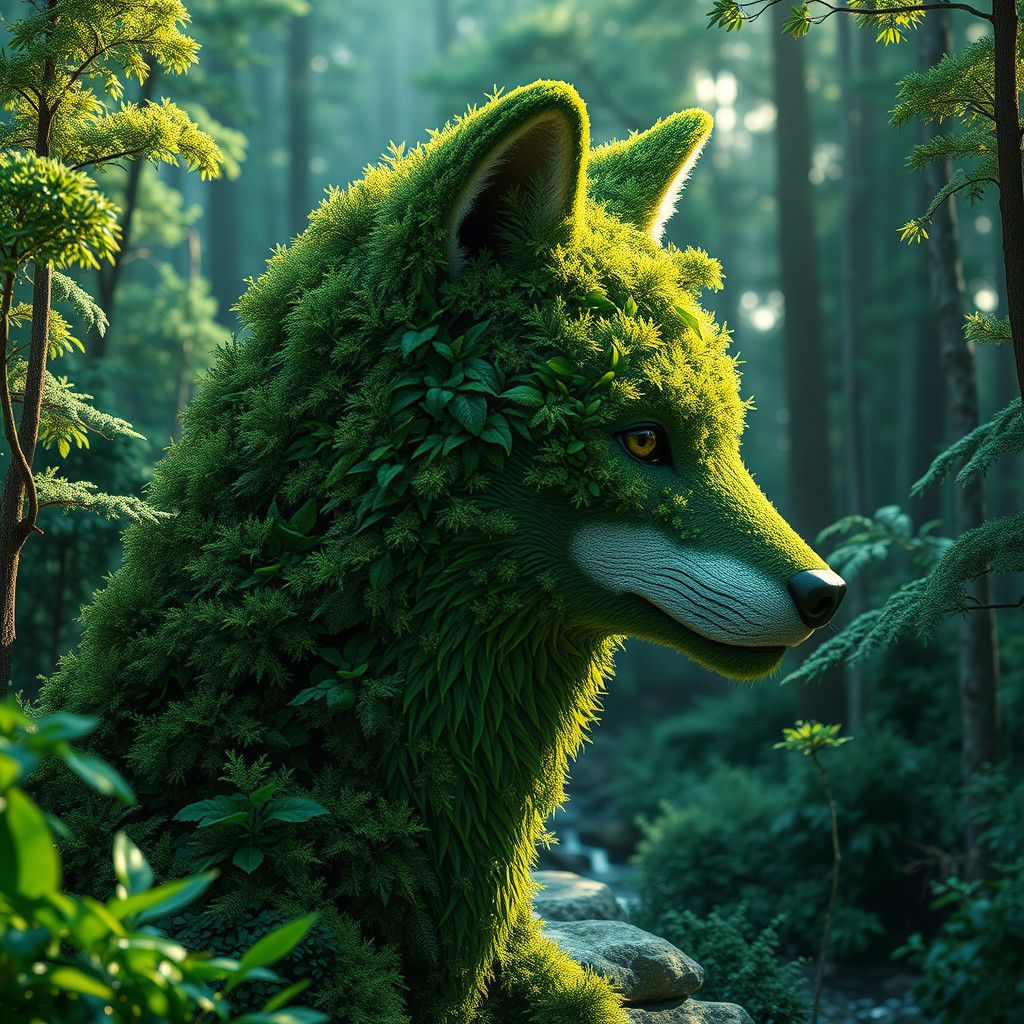 Green Wolf Head Forest: A Surreal Fantasy