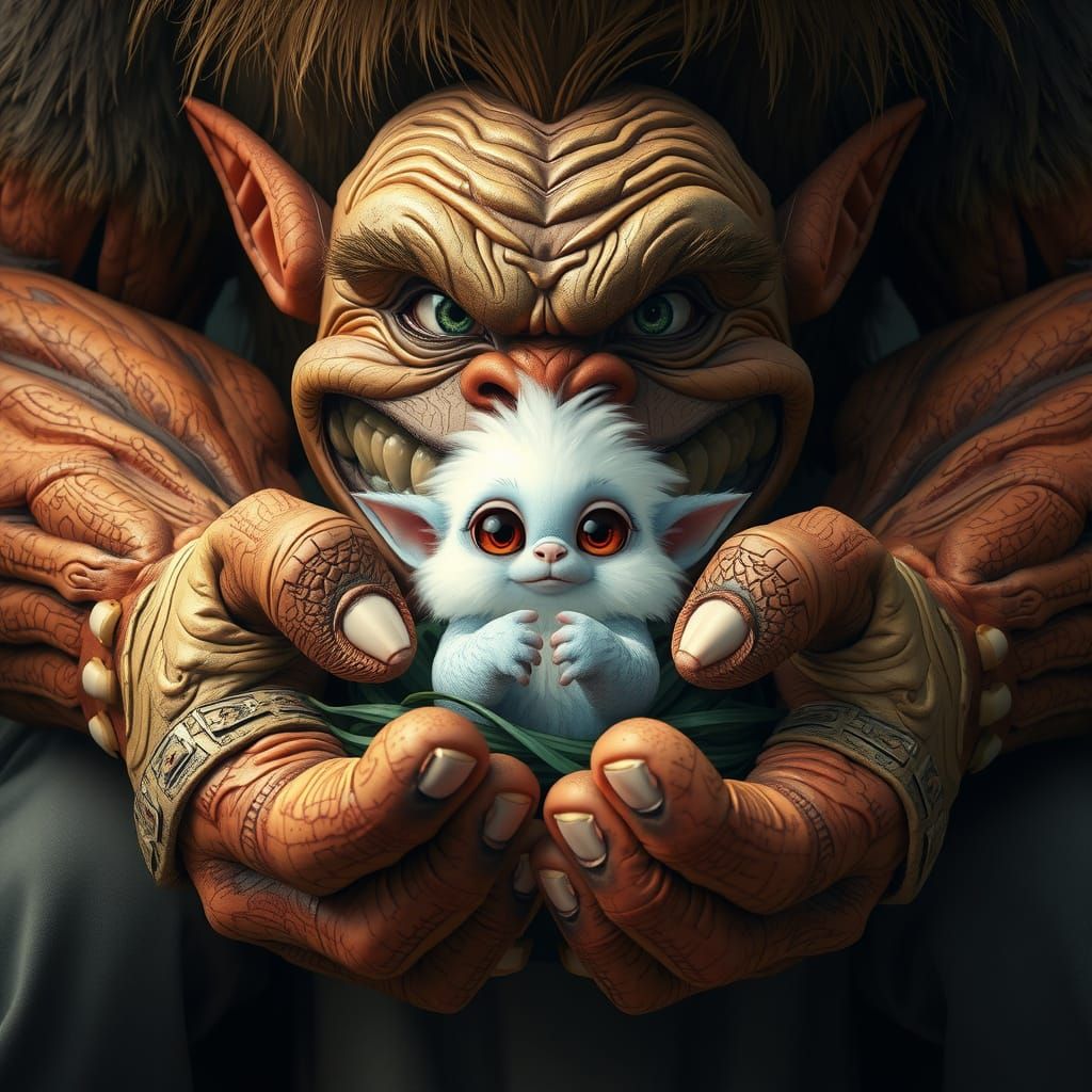 Gargantuan Troll Cuddles Mystical, Adorable Cloud Creature