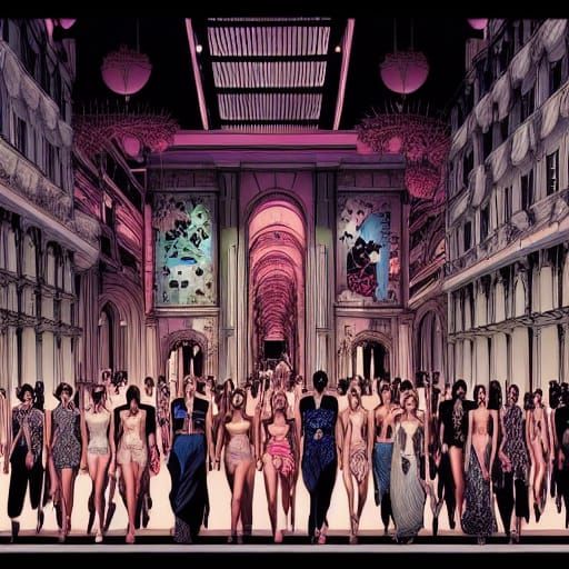 Elite Fashion Models on the Runway