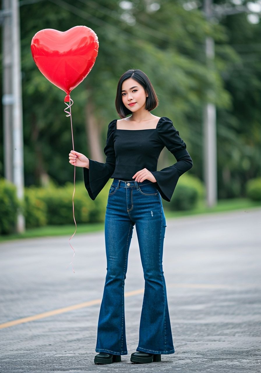 Thai Woman Holds Heart Balloon in Bokeh Photography
