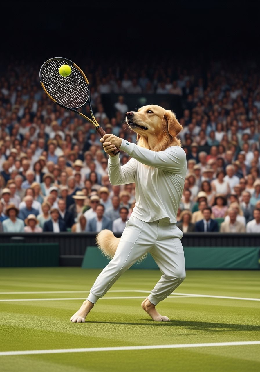 A dog playing to tennis...