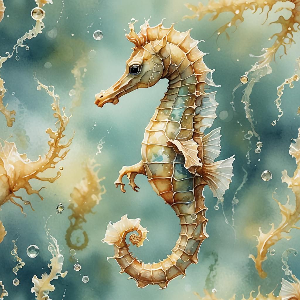 Baby Seahorse in Watercolor Style with Soft Focus