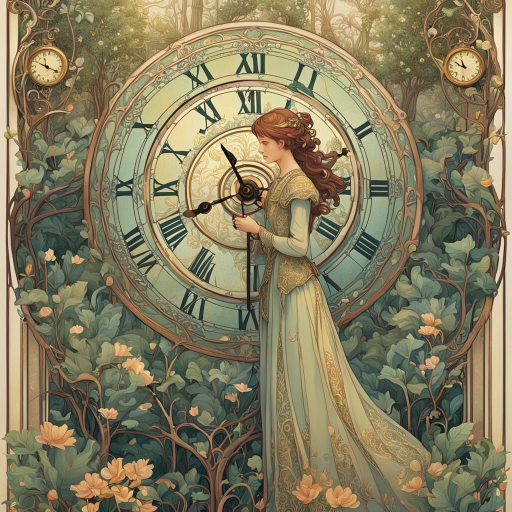 Clockmaker in Forest: Art Nouveau Poster Art