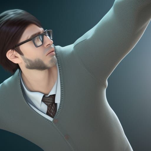 Detailed 3D Portrait of Man with Cardigan