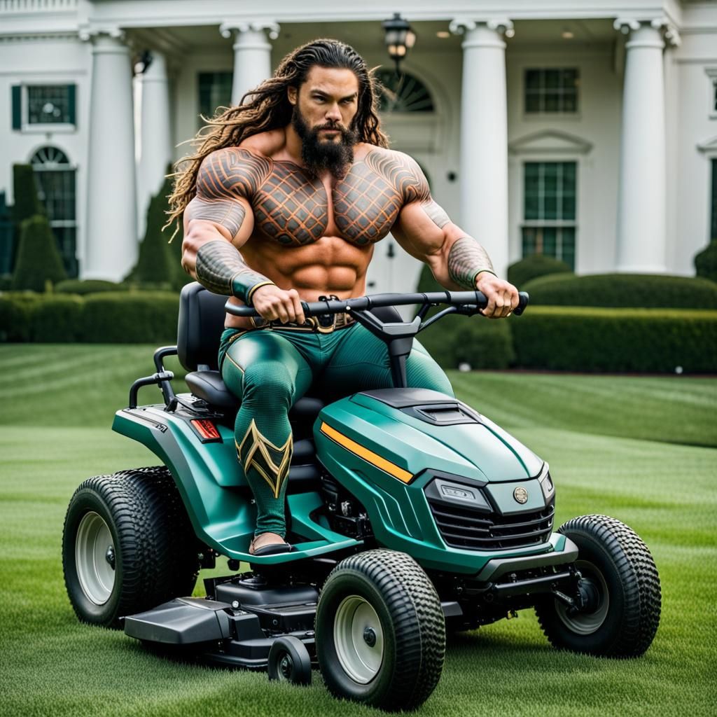 Jason Momoa Aquaman Mows White House Lawn