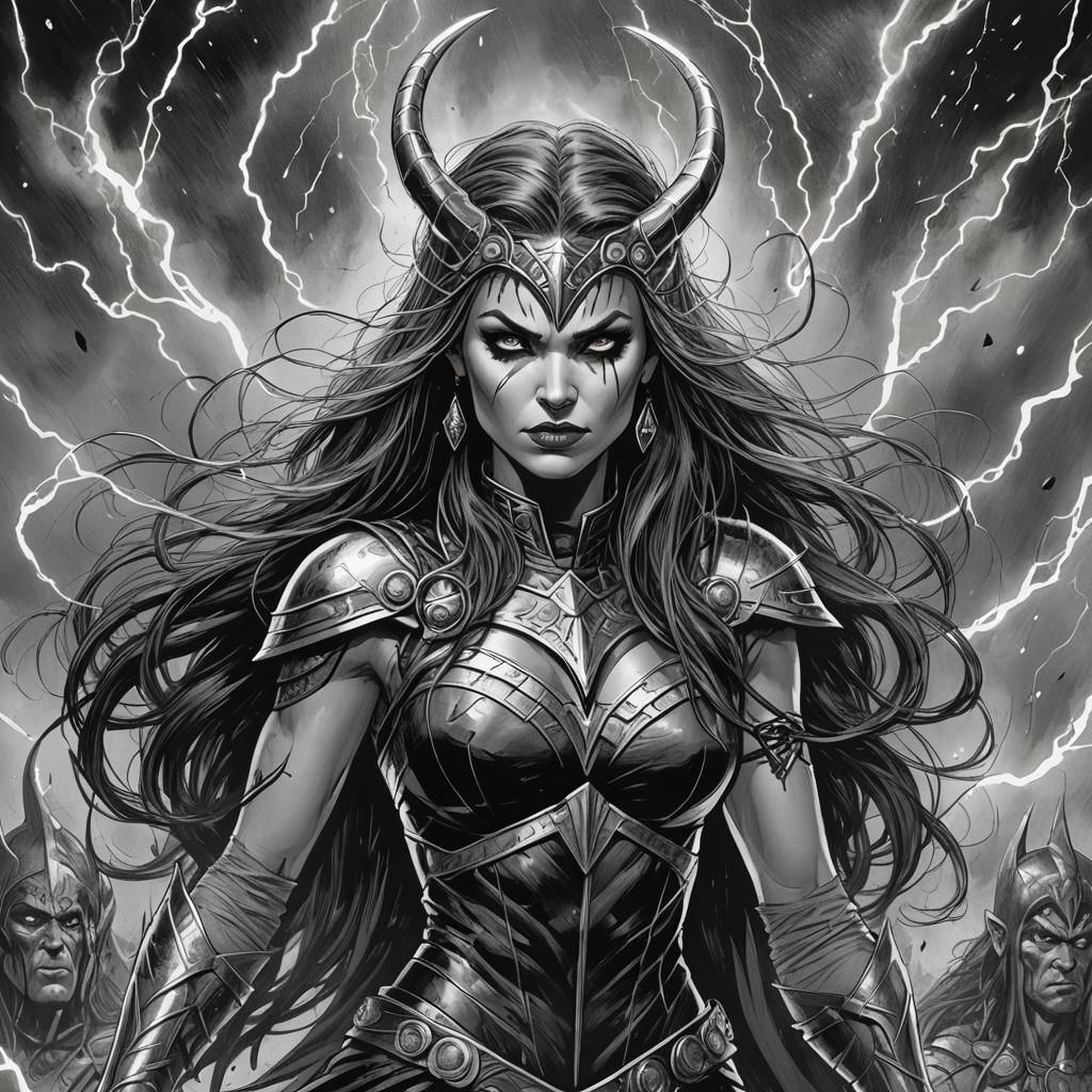 Monochrome Enchantress of Thunder in Fantasy Art