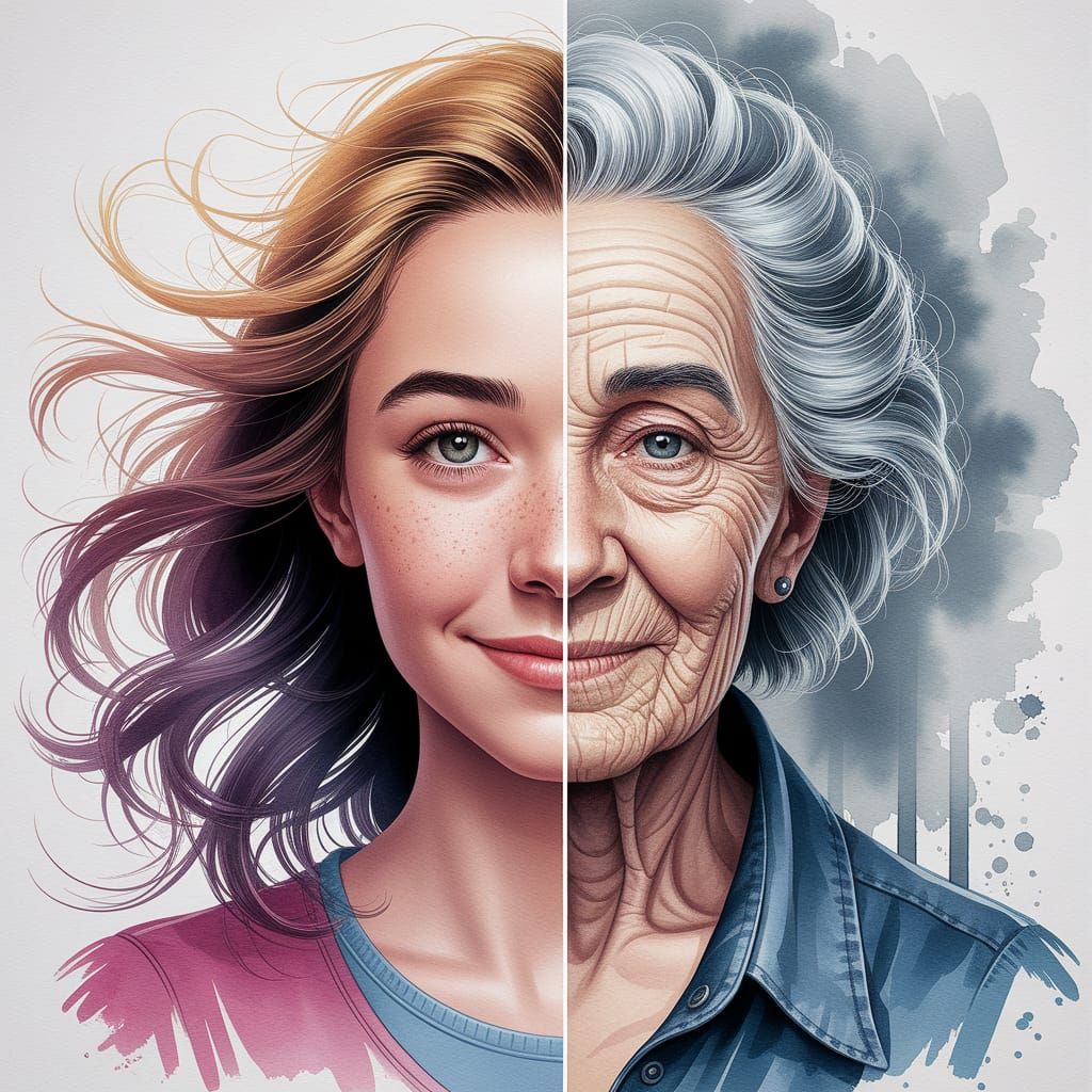 Split Portrait: Youthful Energy Meets Aged Wisdom
