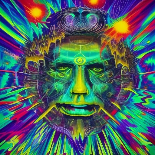 Astral Man Fishing for Bioluminescent Mushrooms, Holographic...