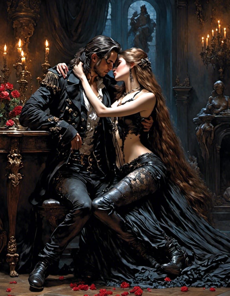 Dark Fantasy Romance: Embracing Couple Portrait