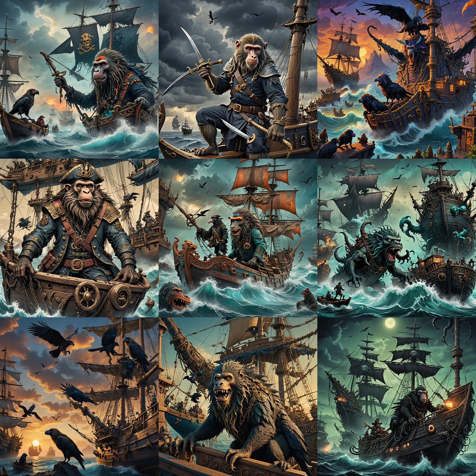 Sea Monster, Crow and Baboon in Maakies Style