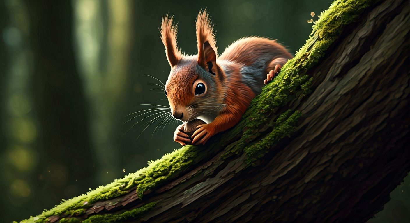 Squirrels Hiding in Lush Treetops with Nuts