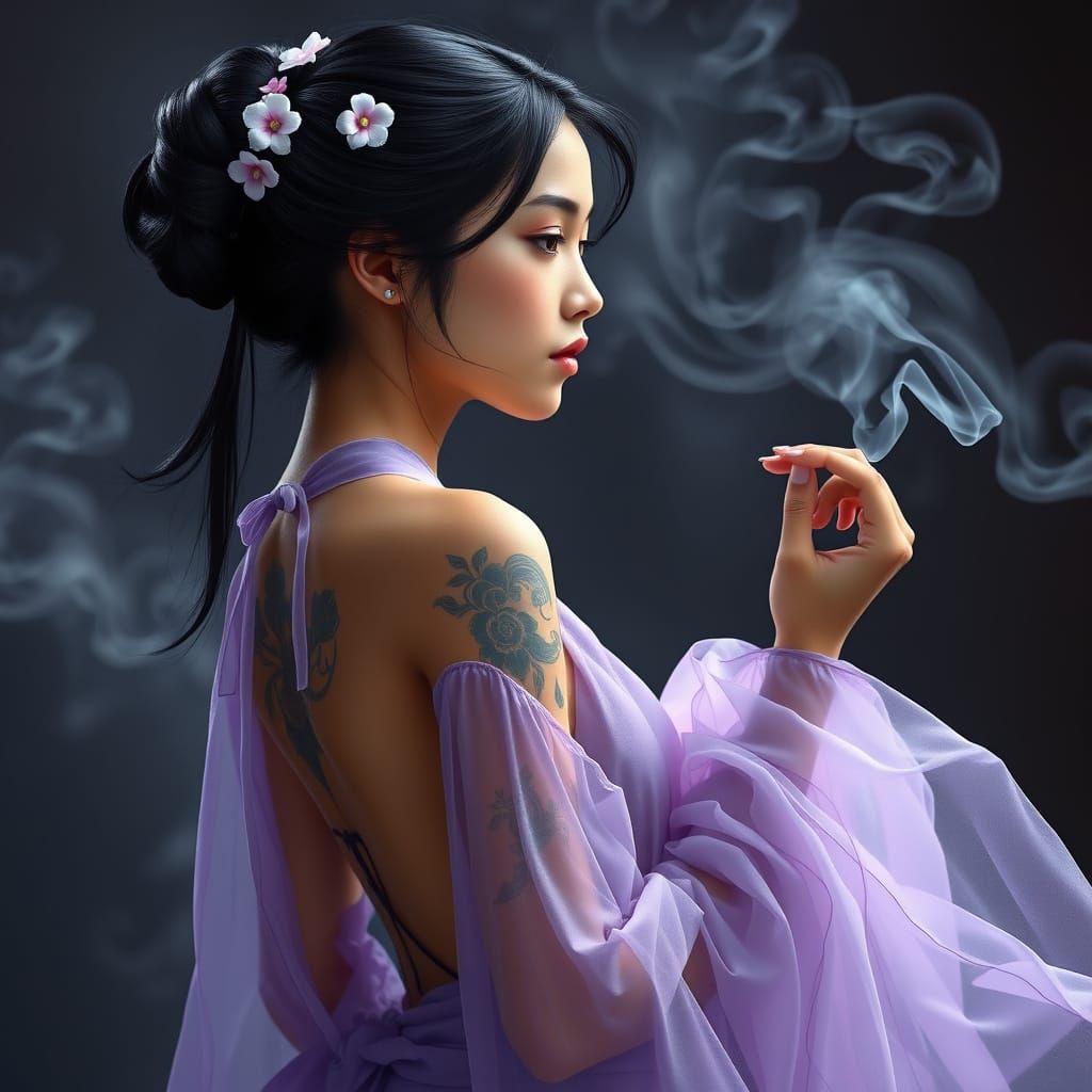Ethereal Indonesian Woman with Tattoos in Fantasy Art